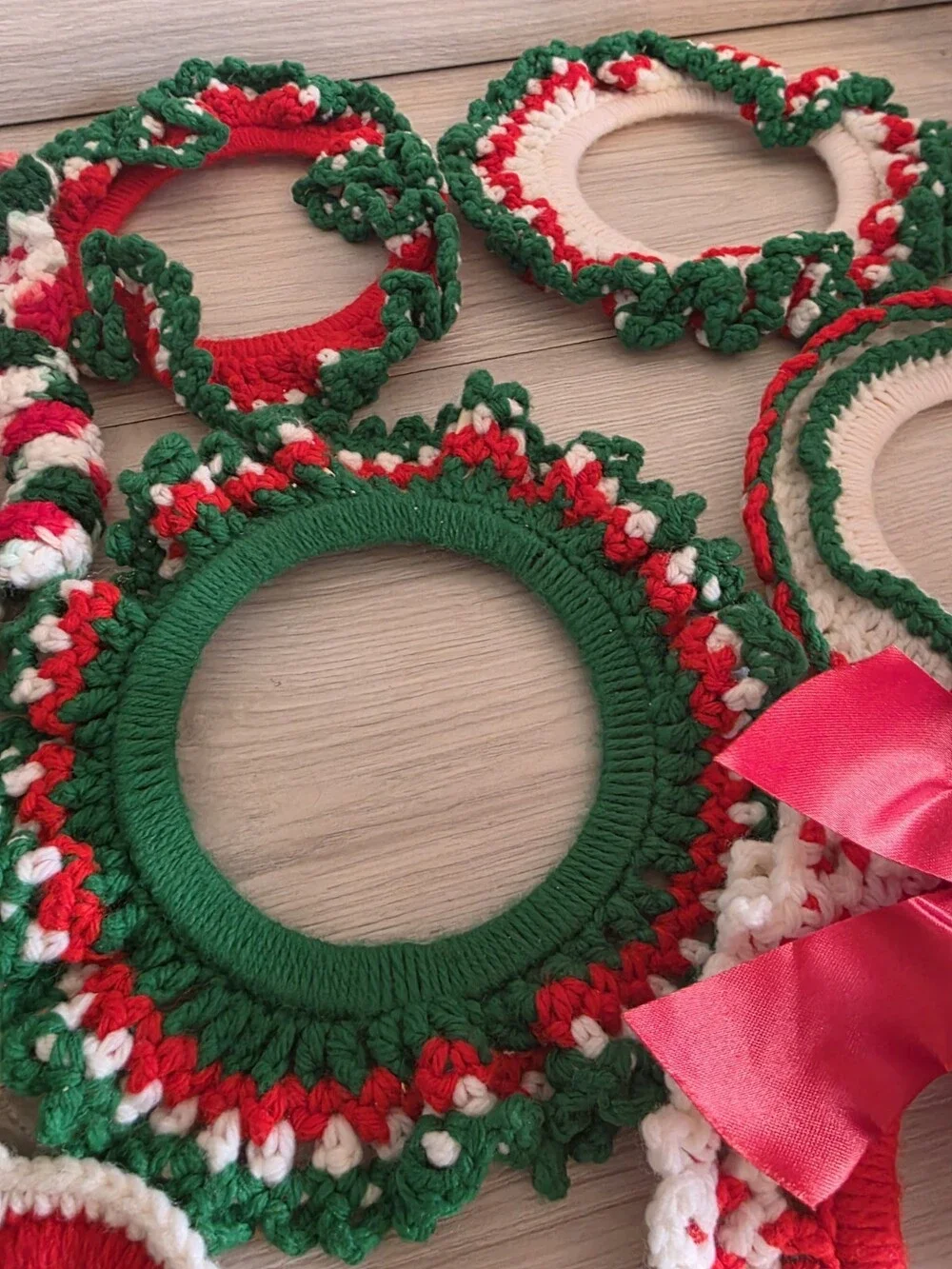 Vtg Handmade Crochet Christmas Wreath Lot 7 Holiday Decor Covers SU13